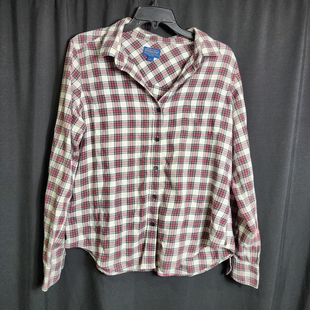 Pendleton Womens Red White Blue Plaid 100%‎ Cotton Button Down Shirt Large L